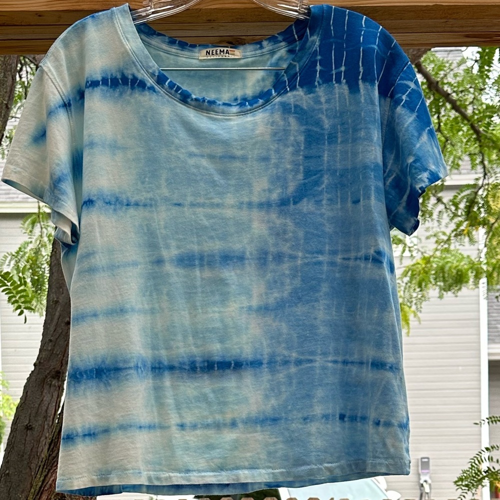 Neema Blue White Tie Dye Short Sleeve T Shirt Cropped Large - Picture 6 of 15